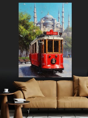 Karizma Tablo Istanbul Kırmızı Tramvay Beyoğlu Dekoratif Kanvas - Mdf Ahşap Tablo