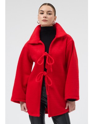 Rays Kırmızı Kruvaze Görünümlü Önü Bağlamalı Kadın Ceket 3101A