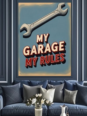 Tablomega Garaj Kuralları Tabela Resmi Dekoratif Kanvas - Mdf Ahşap Tablo