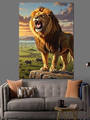 Tablomega Kayada Duran Aslan Kral Dekoratif Kanvas - Mdf Ahşap Tablo