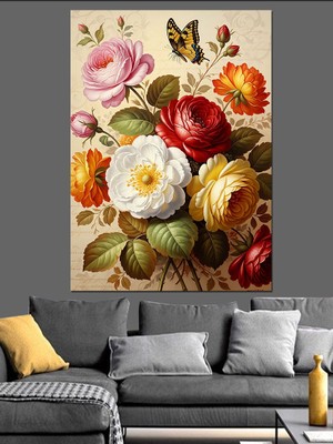 Artmeg Vintage Çiçek Aranjmanı Resmi Dekoratif Kanvas - Mdf Ahşap Tablo