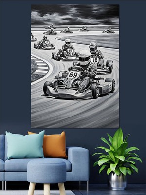 Karizma Tablo Gokart Araba Yarışı Resmi Dekoratif Kanvas - Mdf Ahşap Tablo