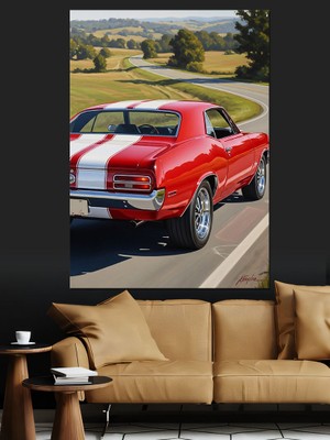 Tablomega Kırmızı Spor Araba Arkası Dekoratif Kanvas - Mdf Ahşap Tablo