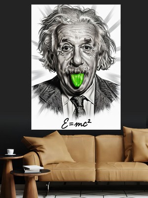 Karizma Tablo Dil Çıkaran Einstein Portresi Dekoratif Kanvas - Mdf Ahşap Tablo