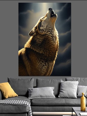 Tablomega Uluyan Kahverengi Kurt Portresi Dekoratif Kanvas - Mdf Ahşap Tablo