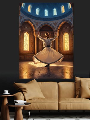 Karizma Tablo Cami Içinde Semazen Dansı Dekoratif Kanvas - Mdf Ahşap Tablo