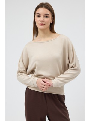 Rays Bej Kayık Yaka Yarasa Kol Büzgülü Bluz 8316A