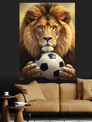 Tablomega Futbol Topu Tutan Aslan Dekoratif Kanvas - Mdf Ahşap Tablo