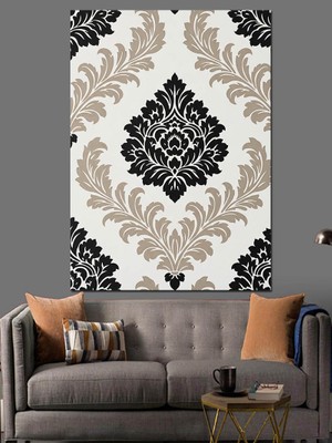 Karizma Tablo Siyah Beyaz Damask Desen Dekoratif Kanvas - Mdf Ahşap Tablo