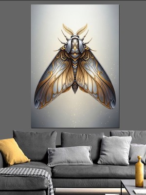 Karizma Tablo Mekanik Güve Böcek Çizimi Dekoratif Kanvas - Mdf Ahşap Tablo