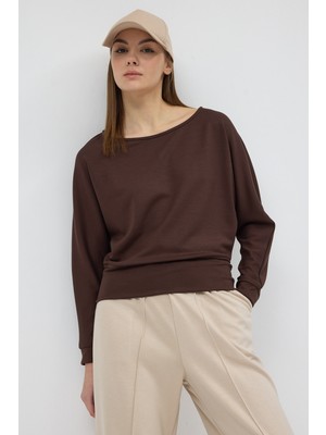 Rays Kahverengi Kayık Yaka Yarasa Kol Büzgülü Bluz 8316A