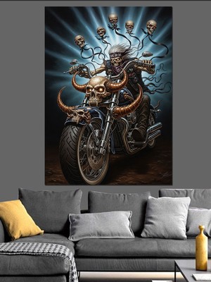 Karizma Tablo Alevli Motosiklet Sürücüsü Dekoratif Kanvas - Mdf Ahşap Tablo