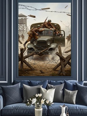 Tablomega Savaş Alanı Asker Çizimi Dekoratif Kanvas - Mdf Ahşap Tablo
