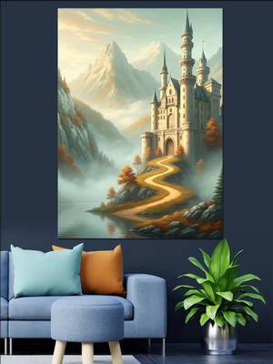 Karizma Tablo Dağda Masal Şatosu Manzarası Dekoratif Kanvas - Mdf Ahşap Tablo
