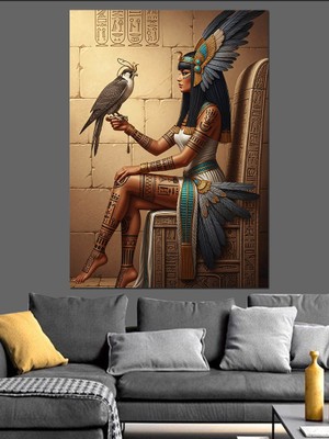 Tablomega Mısır Tanrıçası ve Kuş Dekoratif Kanvas - Mdf Ahşap Tablo