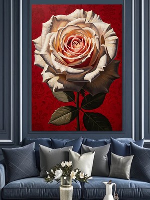 Tablomega Beyaz Gül Çiçek Resmi Dekoratif Kanvas - Mdf Ahşap Tablo