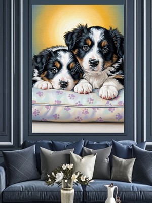 Karizma Tablo Iki Sevimli Yavru Köpek Dekoratif Kanvas - Mdf Ahşap Tablo