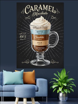 Tablomega Karamelli Kahve Içecek Posteri Dekoratif Kanvas - Mdf Ahşap Tablo
