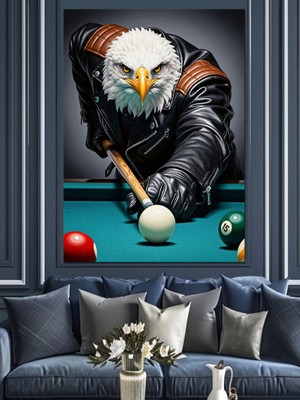 Artmeg Bilardo Oynayan Kartal Adam Dekoratif Kanvas - Mdf Ahşap Tablo