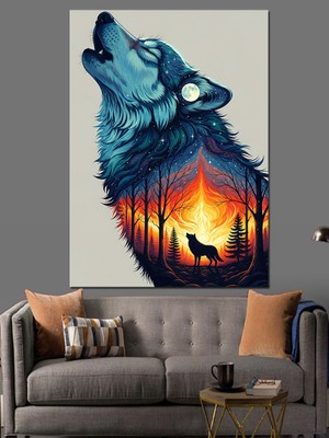 Artmeg Kurt Silüeti Orman Manzara Dekoratif Kanvas - Mdf Ahşap Tablo