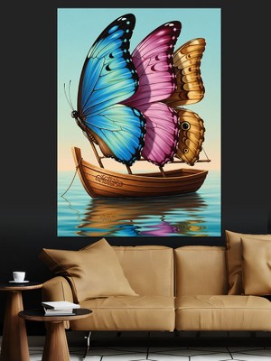 Tablomega Kelebek Kanatlı Gemi Sanatı Dekoratif Kanvas - Mdf Ahşap Tablo