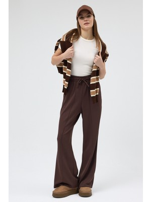 Rays Kahverengi Bel Lastikli Geniş Paça Kadın Eşofman Altı 9218M
