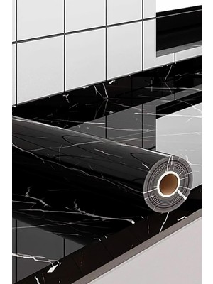 Zogira Raf Örtüsü Çekme Dolap Içi Kaplama Mermer Desenli Siyah Rulo 5 Metre