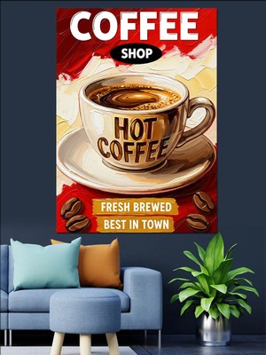 Tablomega Sıcak Kahve Reklam Posteri Dekoratif Kanvas - Mdf Ahşap Tablo
