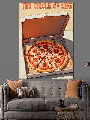 Tablomega Yuvarlak Pizza Dilimi Resmi Dekoratif Kanvas - Mdf Ahşap Tablo