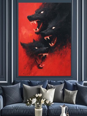 Karizma Tablo Kırmızı Zemin Kurt Sürüsü Dekoratif Kanvas - Mdf Ahşap Tablo