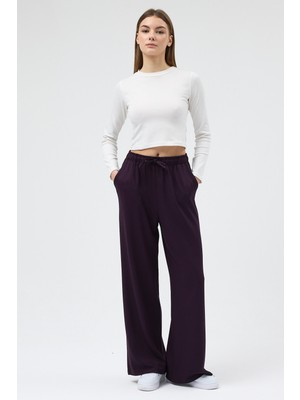 Rays Mürdüm Bel Lastikli Geniş Paça Kadın Eşofman Altı 9214M