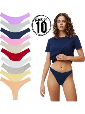 Yohannes Club Kadın, Pamuklu Basic Tanga Külot, 10'lu Paket, Assorted Thong Pack, Ekonomi Set