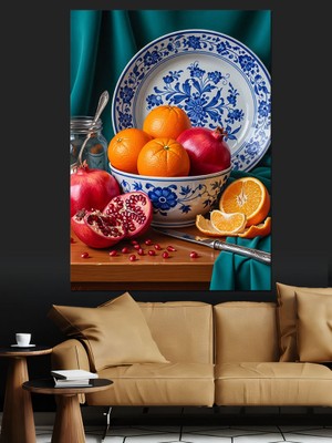 Tablomega Meyve Dolu Porselen Kase Dekoratif Kanvas - Mdf Ahşap Tablo