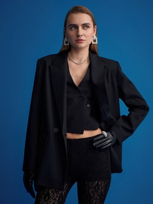 Dilvin 60554 Asimetrik Kruvaze Yelek-Siyah