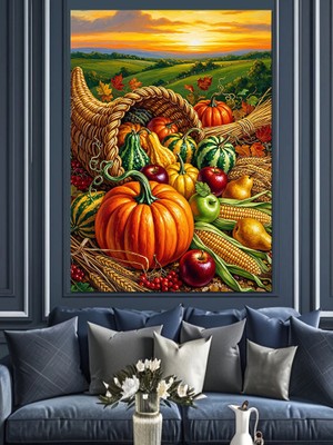 Karizma Tablo Bereket Boynuzu ve Kabak Dekoratif Kanvas - Mdf Ahşap Tablo