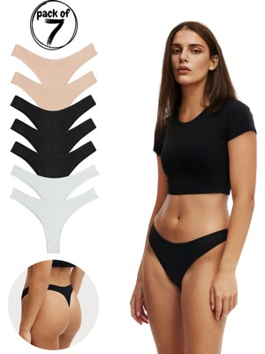 Yohannes Club Kadın, Pamuklu Basic Tanga Külot, 7'li Paket, Classic Color Thongs, Klasik Avantaj