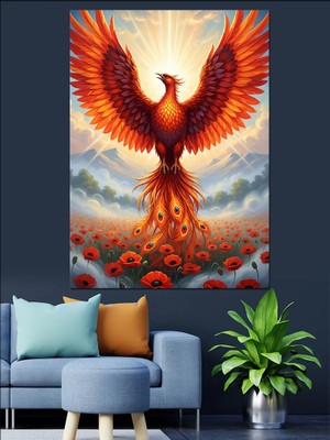 Tablomega Uçan Kızıl Anka Kuşu Dekoratif Kanvas - Mdf Ahşap Tablo