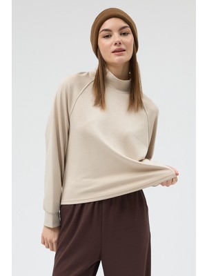 Rays Bej Dik Yaka Reglan Kol Kadın Sweat 8252A