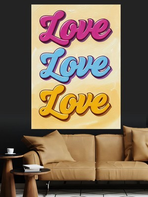 Karizma Tablo Love Yazılı Tipografi Tablosu Dekoratif Kanvas - Mdf Ahşap Tablo