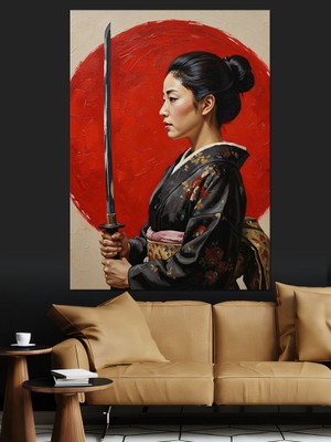 Tablomega Kılıçlı Japon Kadın Savaşçı Dekoratif Kanvas - Mdf Ahşap Tablo