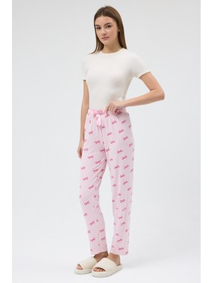 Rays Pembe Fiyonk Desenli Lastik Bel Kadın Pijama Altı 4528