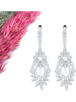 Canka Beyaz Altın Kaplama Abiye Model Gümüş Küpe