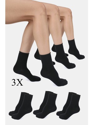 ERENART Bambu Kadın Lastiksiz Siyah Soket Dikişsiz Premium Çorap 3'lü Paket Sıkmayan Çorap Iz Bırakmaz