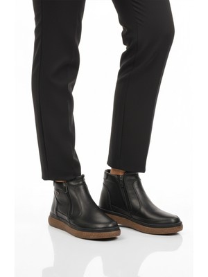 Ayakmod Siyah Hakiki Deri Içi Polarlı Kaymaz Taban Kadın Bot 2707 Z