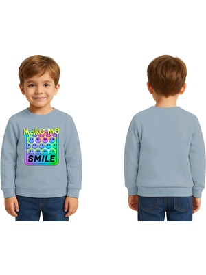Sedirli Unisex Smile Baskılı Çocuk Swaetshirt 3 Iplik Şardonlu