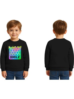 Sedirli Unisex Smile Baskılı Çocuk Swaetshirt 3 Iplik Şardonlu