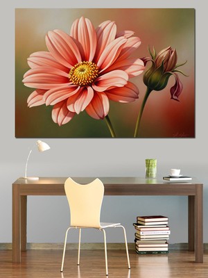 Karizma Tablo Pembe Çiçek Yakın Çekim Dekoratif Kanvas - Mdf Ahşap Tablo