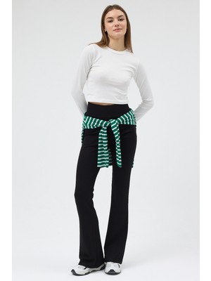 Rays Siyah Geniş Paça Yüksek Bel Lastikli Kadın Eşofman Altı 30005