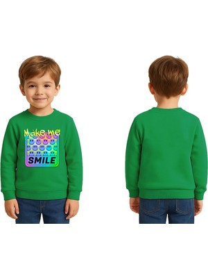 Sedirli Unisex Smile Baskılı Çocuk Swaetshirt 3 Iplik Şardonlu