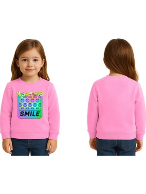 Sedirli Unisex Smile Baskılı Çocuk Swaetshirt 3 Iplik Şardonlu